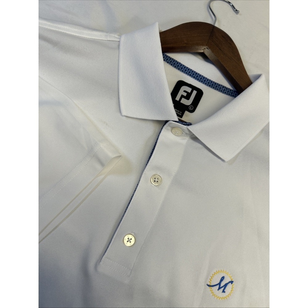 Footjoy‎ FJ Golf Polo Shirt White Solid Stretch Short Sleeve Men's Large Spandex